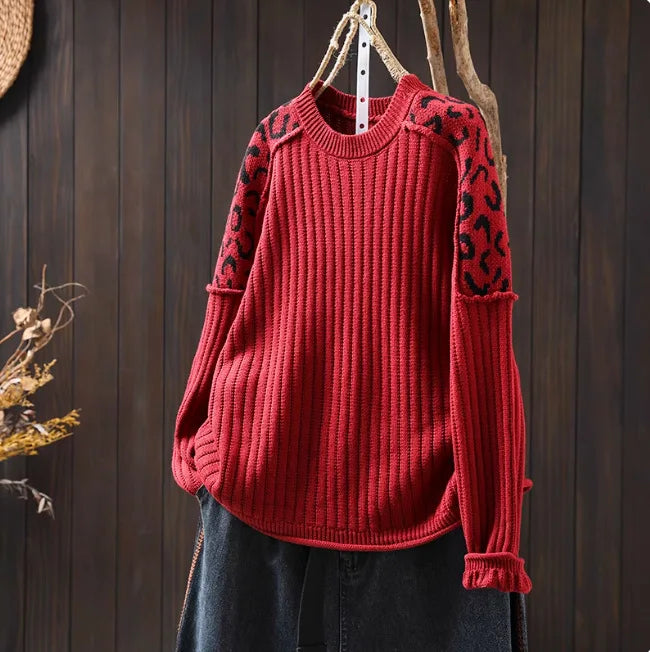 Alva™ | Leopard Print Strikket Løs Sweater
