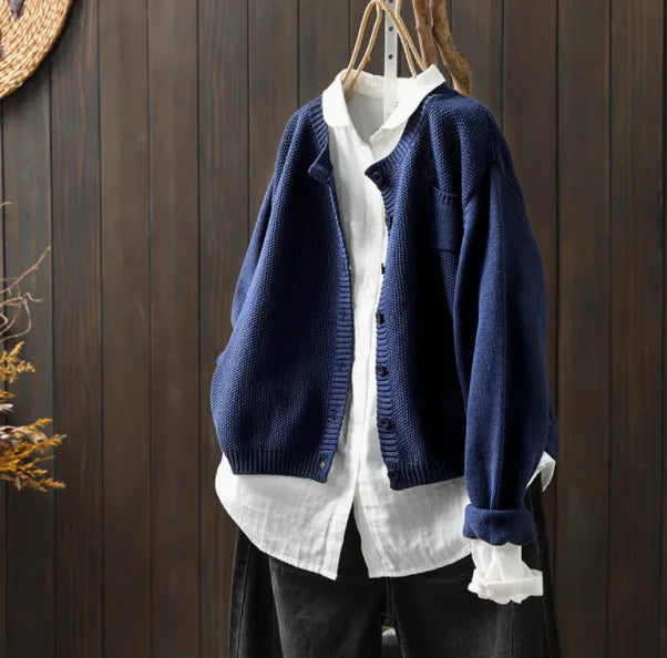Ronja™ | Retro Casual O-hals Langærmet Top med Knapper