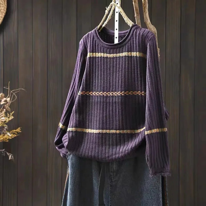 Helene™ | Kontrast Jacquard Bomuldsstrikket Sweater