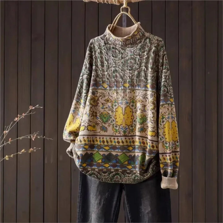 Rikke™ | Retro Printet Strikket Sweater