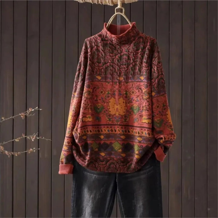 Rikke™ | Retro Printet Strikket Sweater