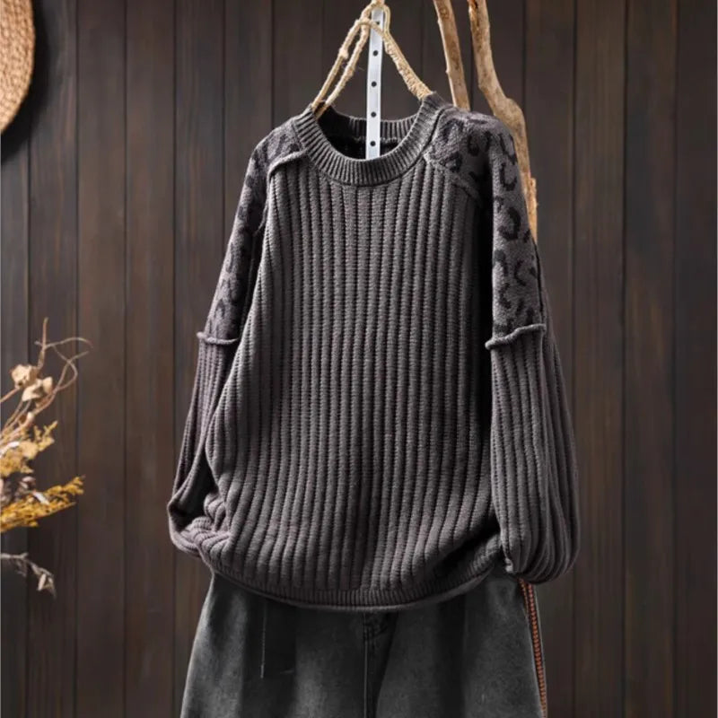 Alva™ | Leopard Print Strikket Løs Sweater