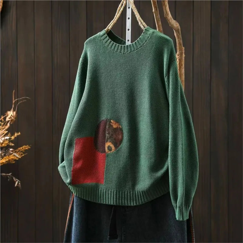 Cornelia™ | Retro Casual O-hals Patchwork Langærmet Top