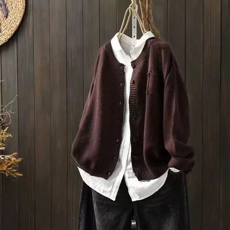 Ronja™ | Retro Casual O-hals Langærmet Top med Knapper