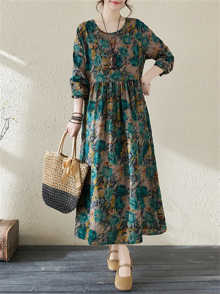 Maria™ | Vintage Print Bomulds Kjole