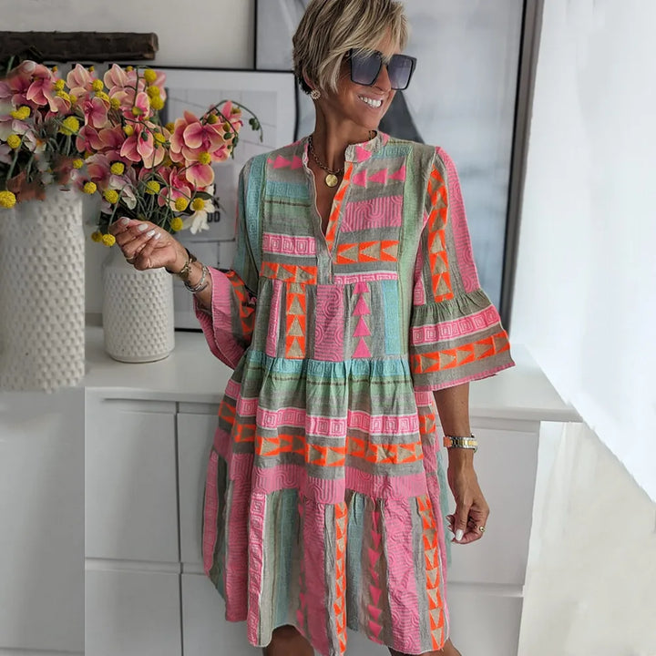 Sigga™ | Boho Lagdelt Svingkjole