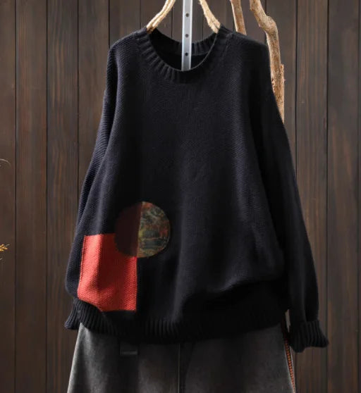 Cornelia™ | Retro Casual O-hals Patchwork Langærmet Top