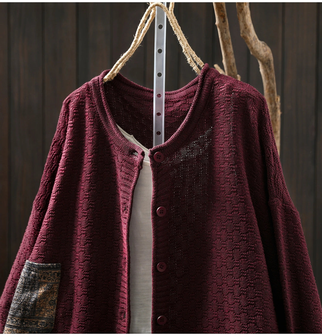 Kirstine™ | Casual Strikket O-hals Patchwork Sweater med Knapper
