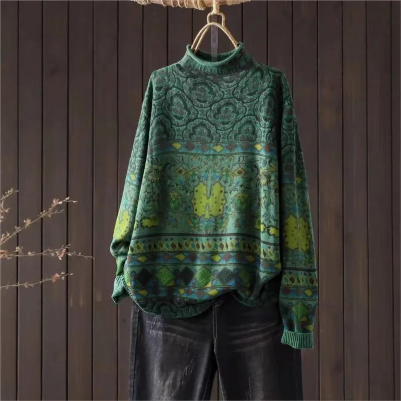 Rikke™ | Retro Printet Strikket Sweater