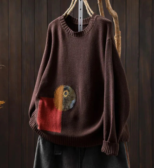 Cornelia™ | Retro Casual O-hals Patchwork Langærmet Top