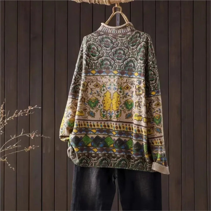 Rikke™ | Retro Printet Strikket Sweater