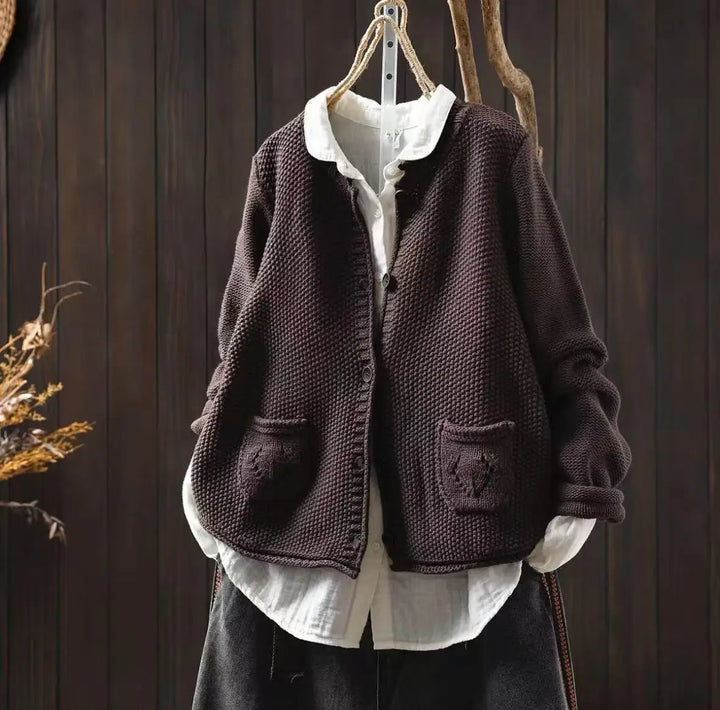 Marie™ | Casual Løs O-hals Langærmet Strikket Top med Knapper