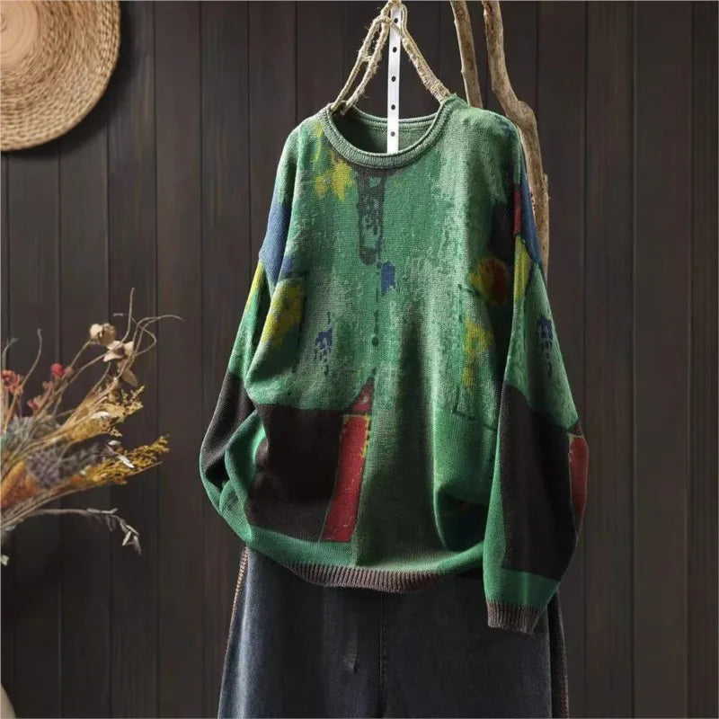 Sofía™ | Printet Strikket Løs Sweater
