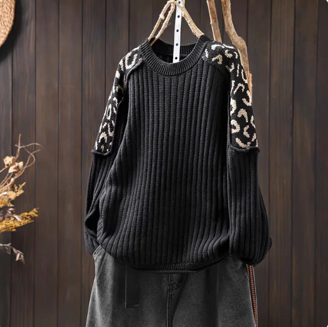 Alva™ | Leopard Print Strikket Løs Sweater