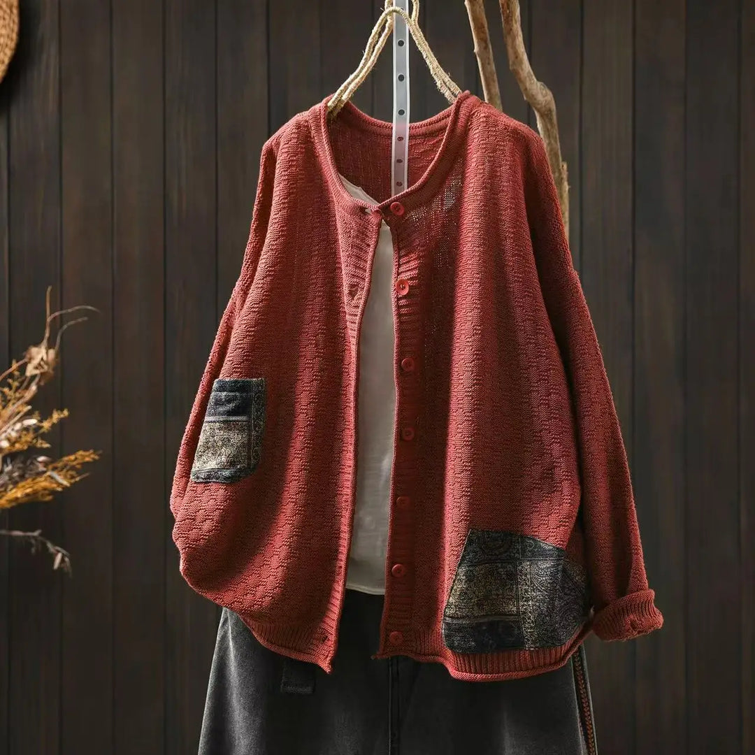 Kirstine™ | Casual Strikket O-hals Patchwork Sweater med Knapper