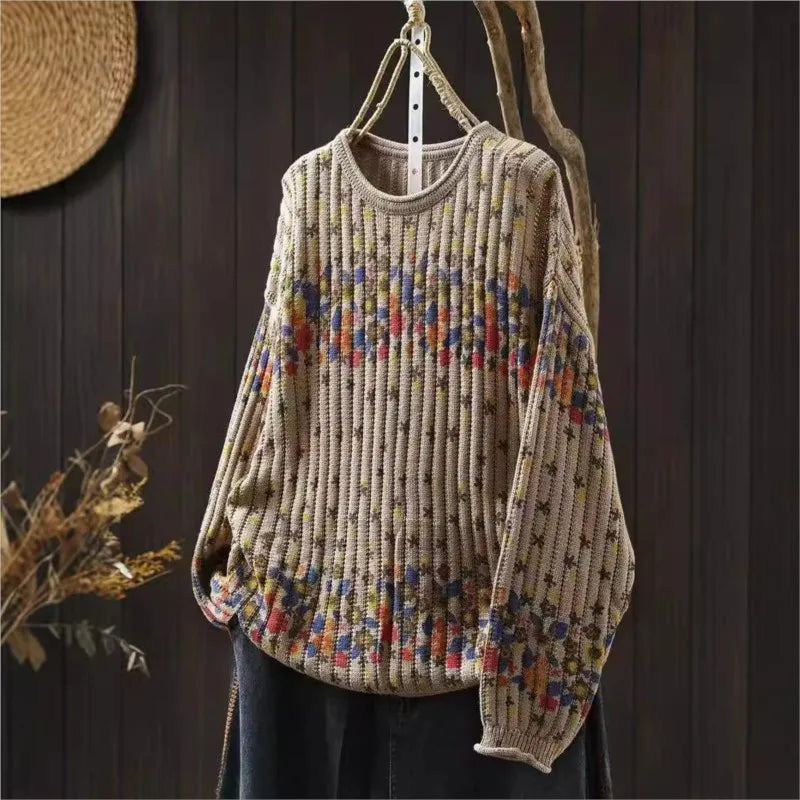 Elly™ | Printet Strikket Løs Sweater