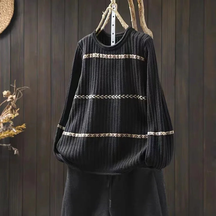 Helene™ | Kontrast Jacquard Bomuldsstrikket Sweater
