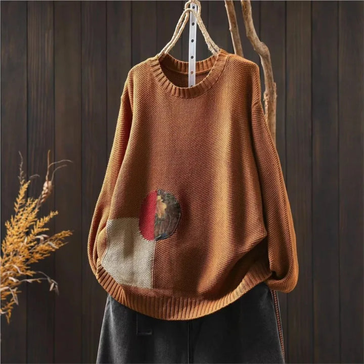 Cornelia™ | Retro Casual O-hals Patchwork Langærmet Top