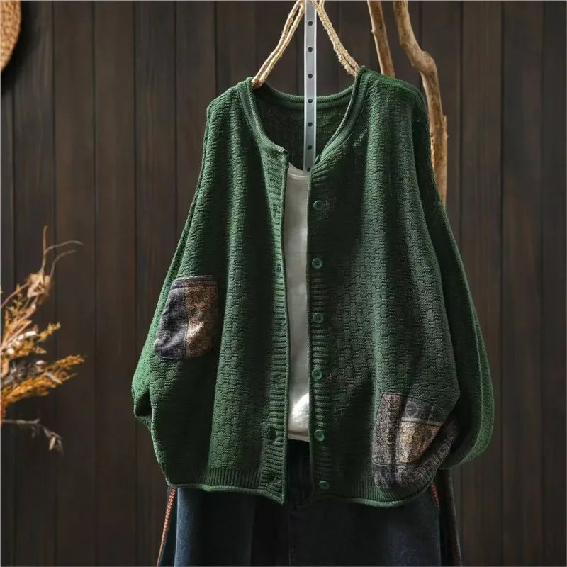 Kirstine™ | Casual Strikket O-hals Patchwork Sweater med Knapper