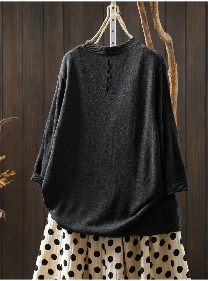 Elvira™ | Casual Strikket O-hals Sweater med Trekvartærmer