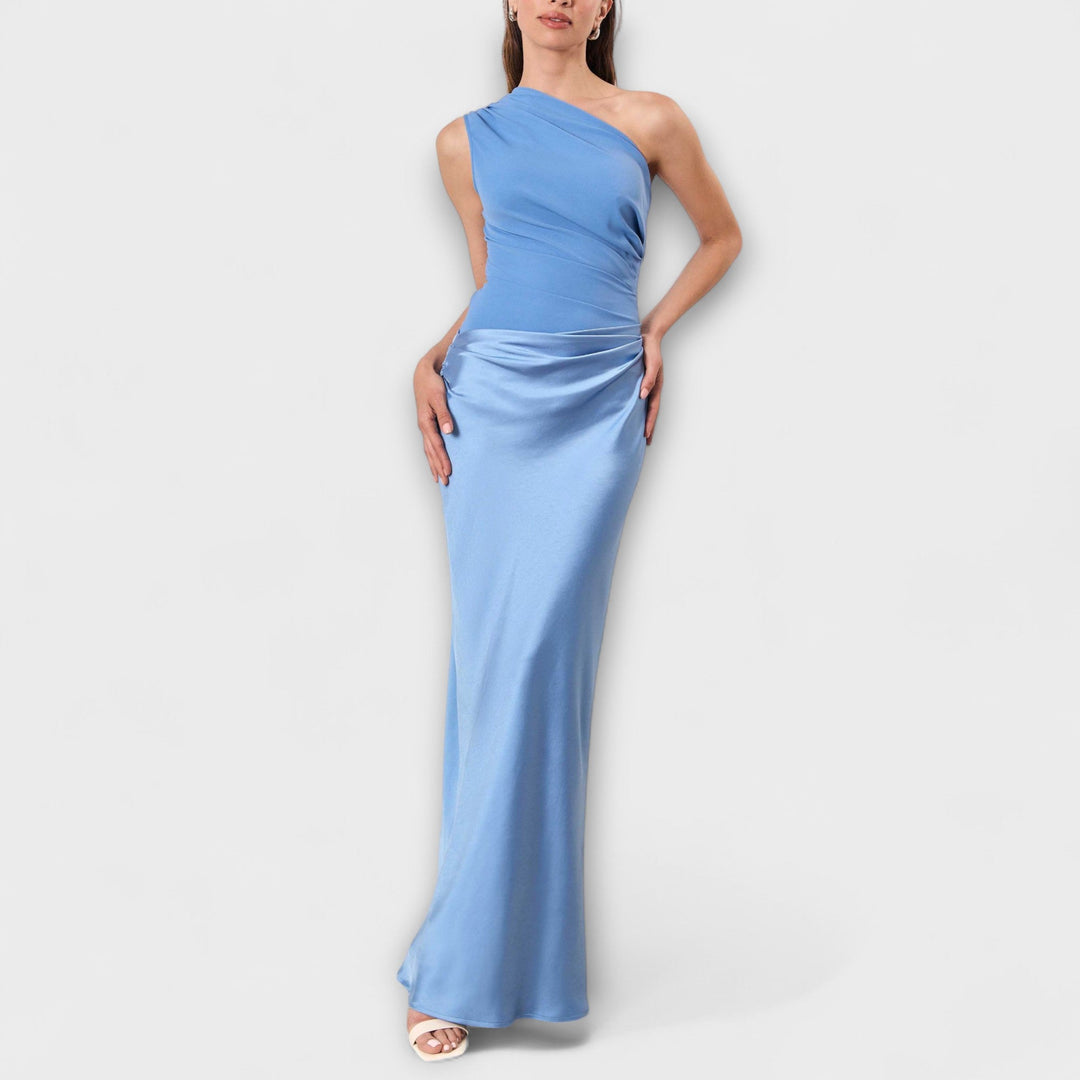 Elmina™ | Elegant Én-Skulder Plisseret Maxi Kjole