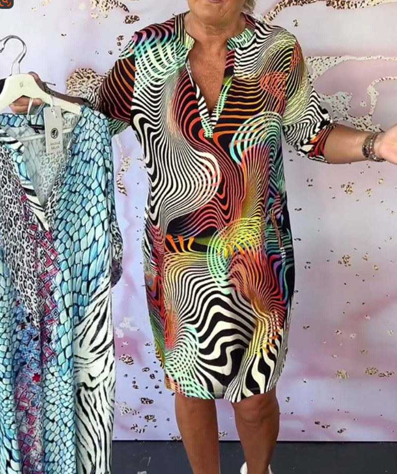 Viviana™ | Farverig Printet Kjole