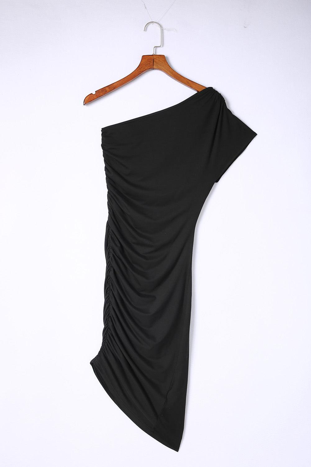 Asta™ | Elegant Ensfarvet Bodycon Kjole med Ruching