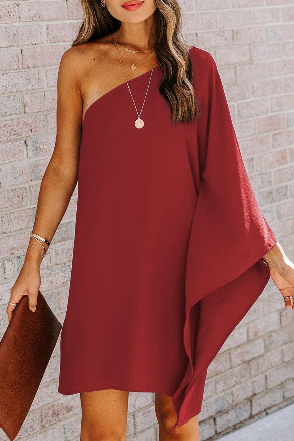 Cornelia™ | Elegant One-Shoulder Mini Kjole med Flagermusærmer