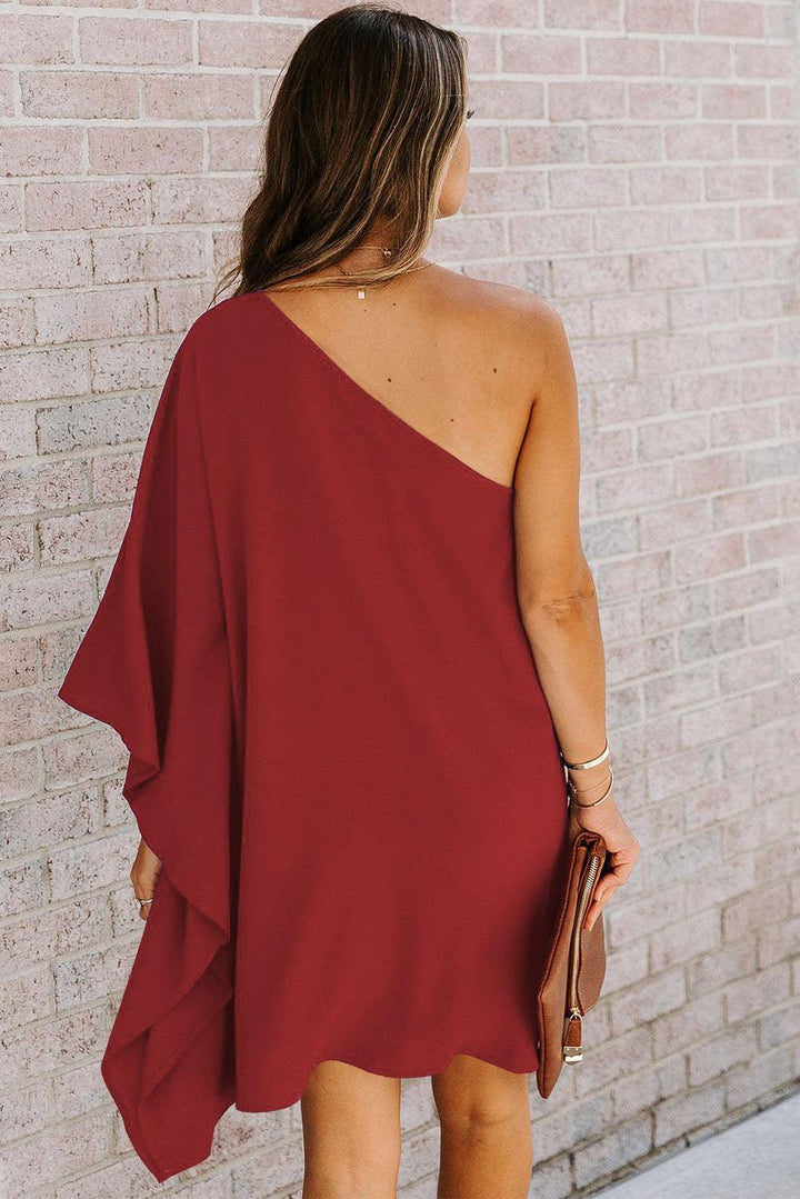 Cornelia™ | Elegant One-Shoulder Mini Kjole med Flagermusærmer