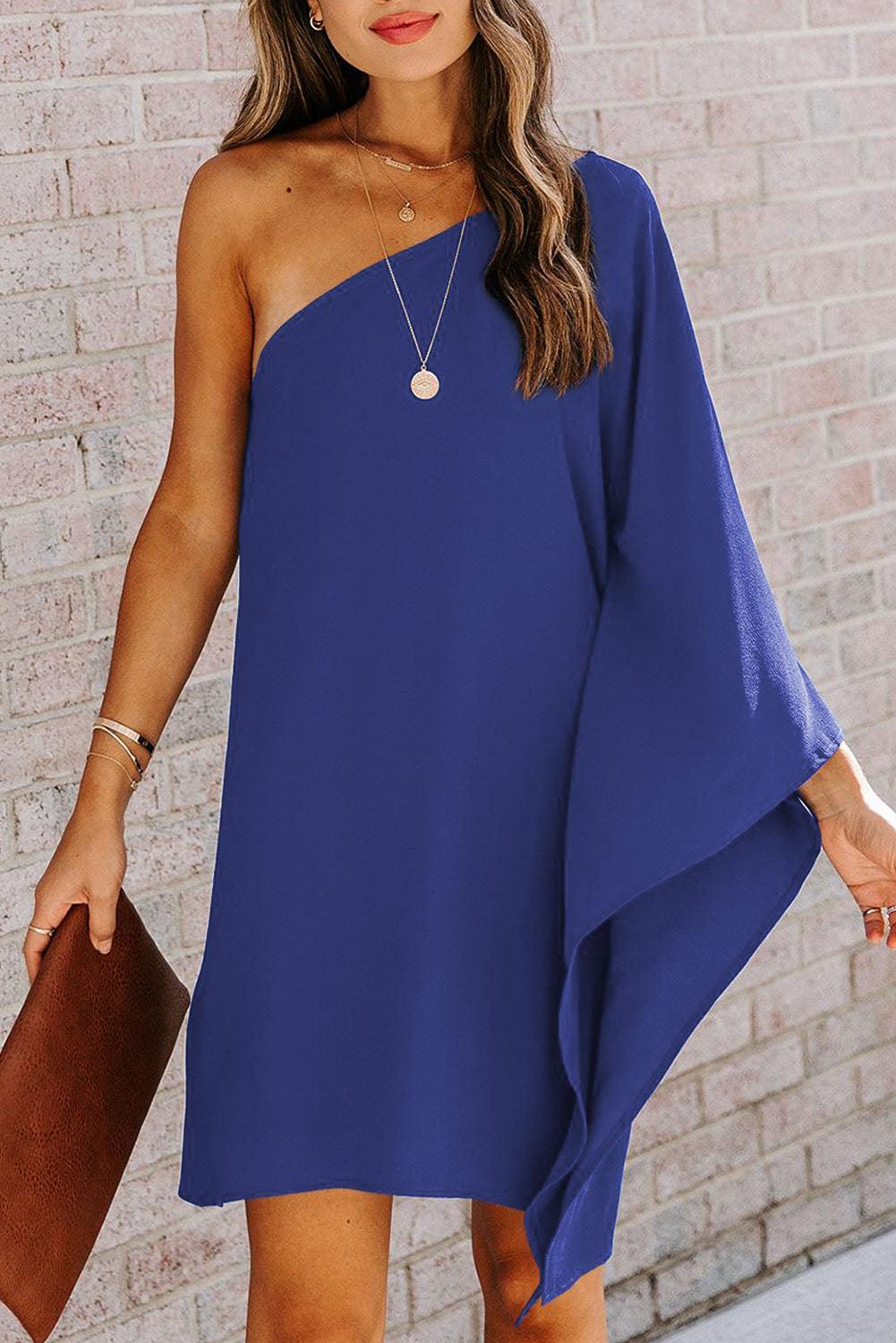 Cornelia™ | Elegant One-Shoulder Mini Kjole med Flagermusærmer