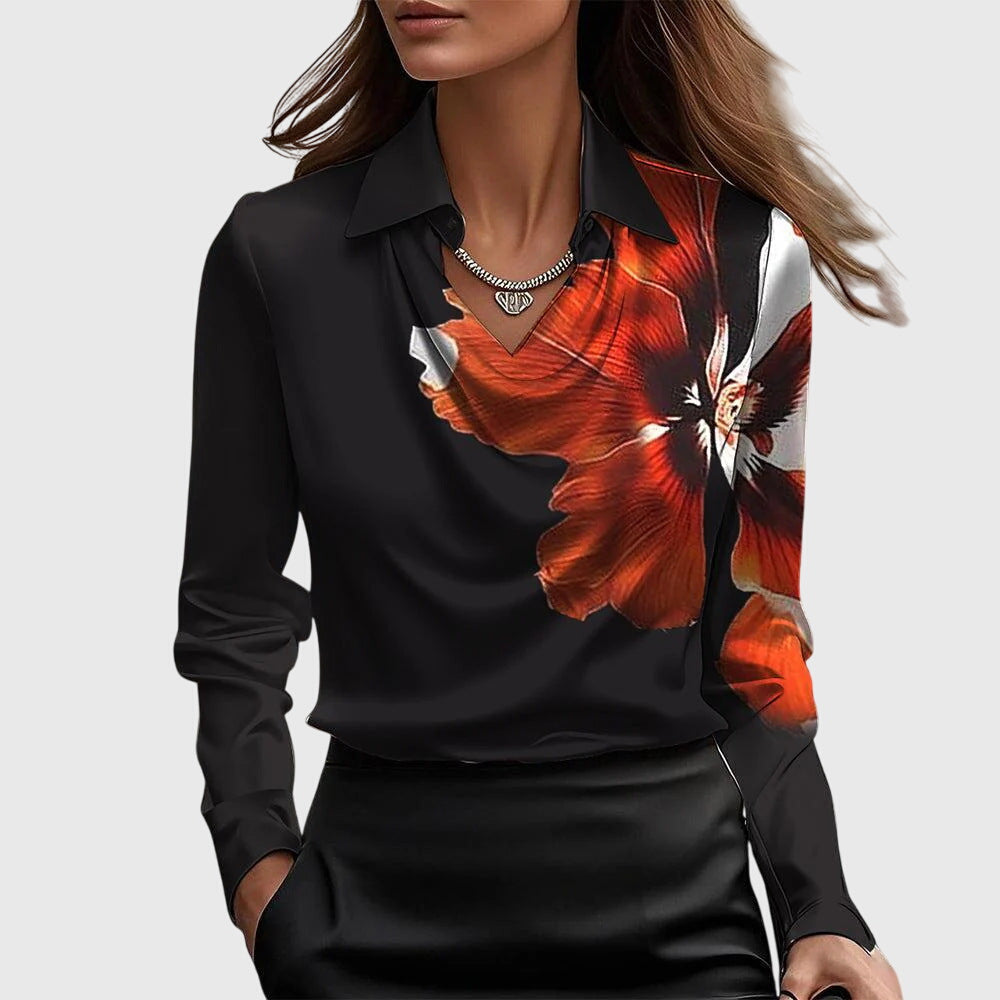 Sylvie™ | Luksuriøs, glansfuld bluse med plisseret hals