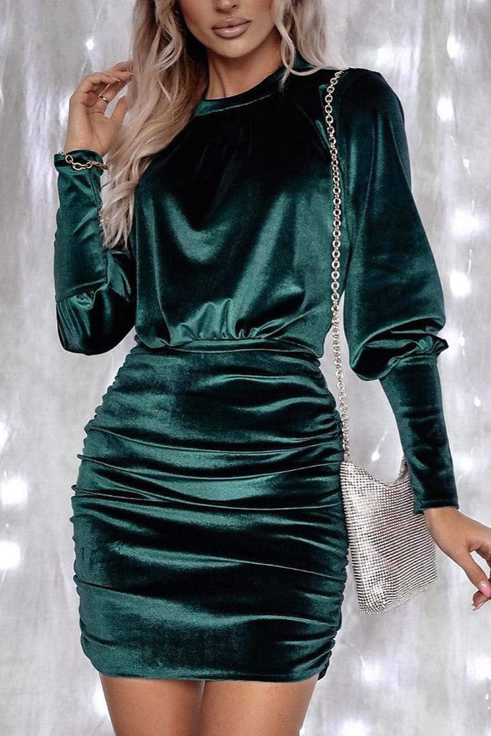 Karla™ | Elegant Velour Bodycon Kjole med Pufærmer