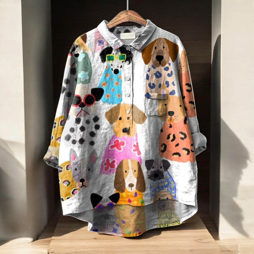 Camilla™ | Eksklusiv Damebluse med Hundeprint