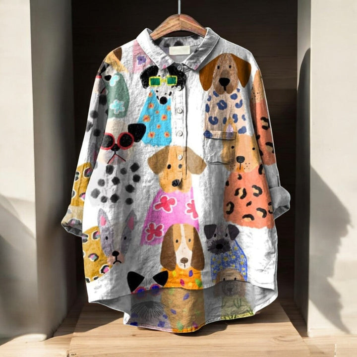Camilla™ | Eksklusiv Damebluse med Hundeprint