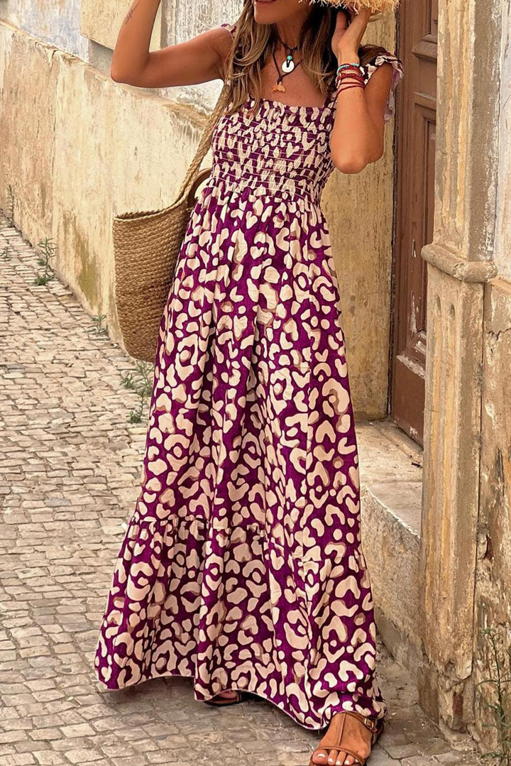 Smilla™ | Elegant Lang Kjole med Høj Talje og Leopardprint