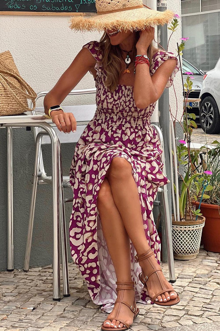 Smilla™ | Elegant Lang Kjole med Høj Talje og Leopardprint