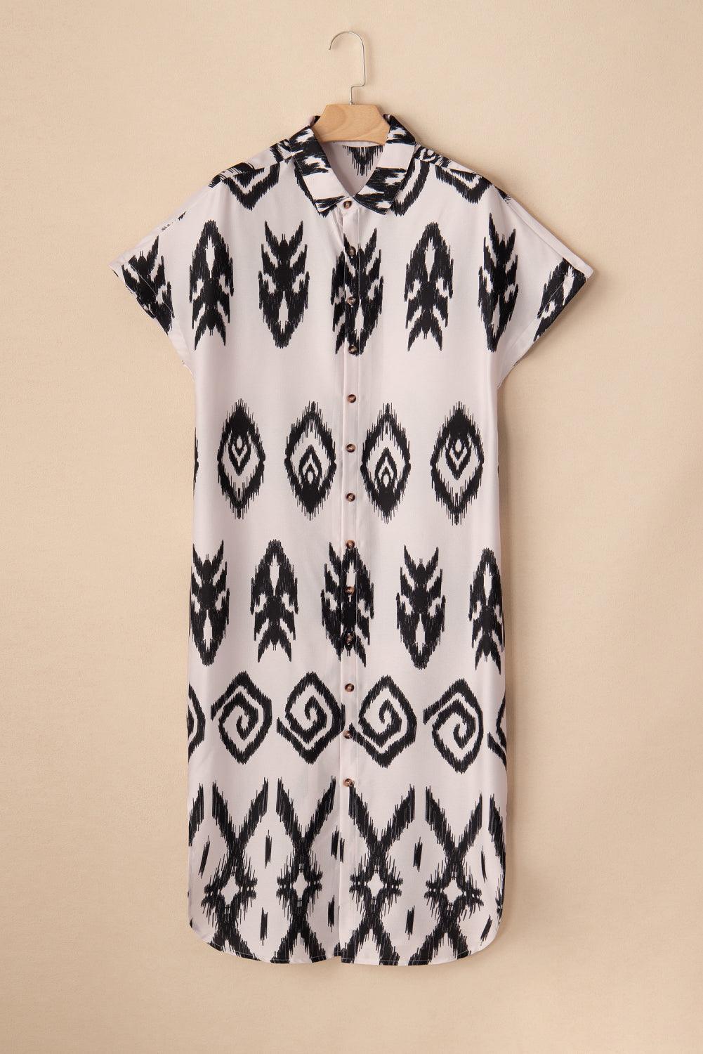 Johanne™ | Lang Skjortekjole med Geometrisk Print