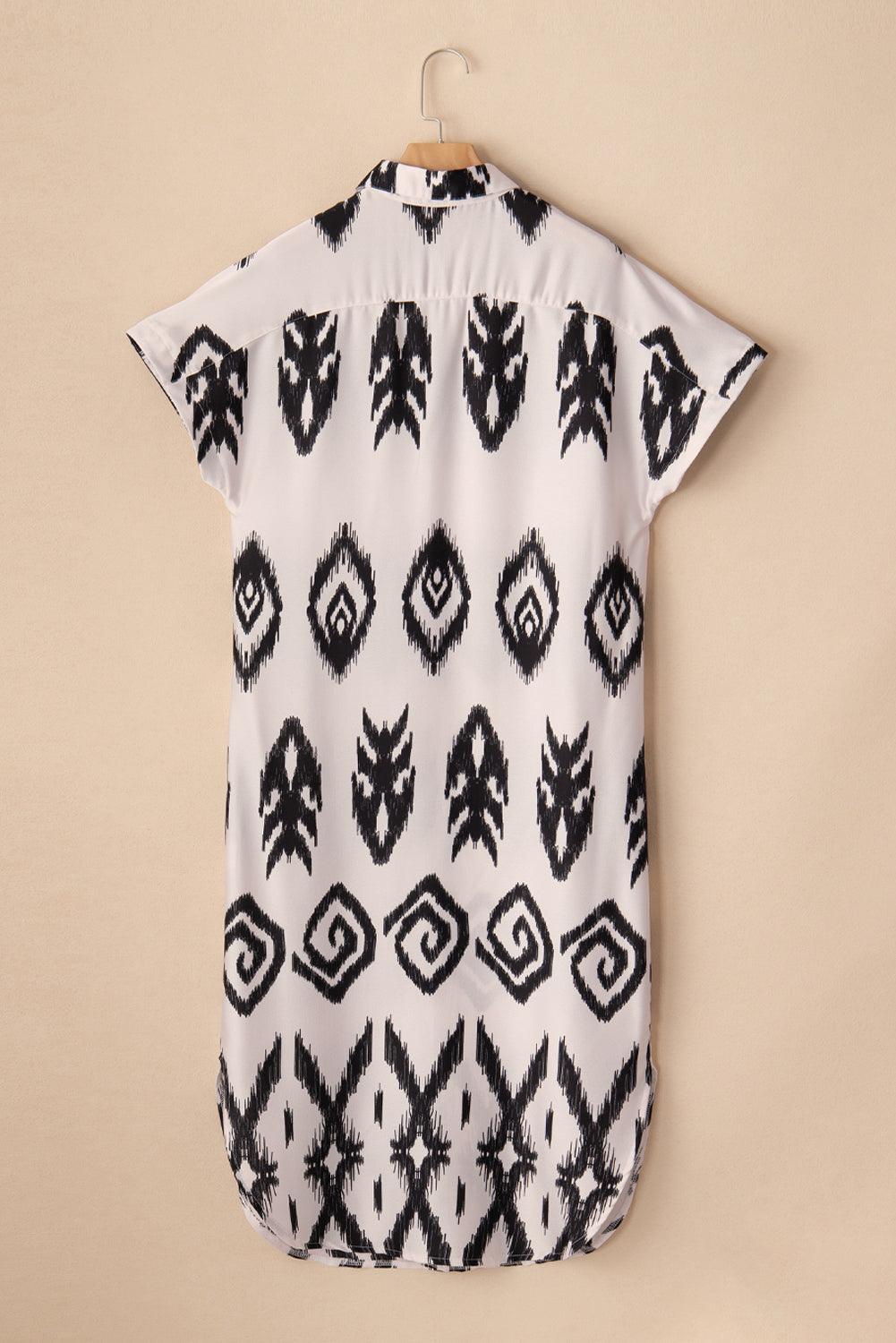 Johanne™ | Lang Skjortekjole med Geometrisk Print