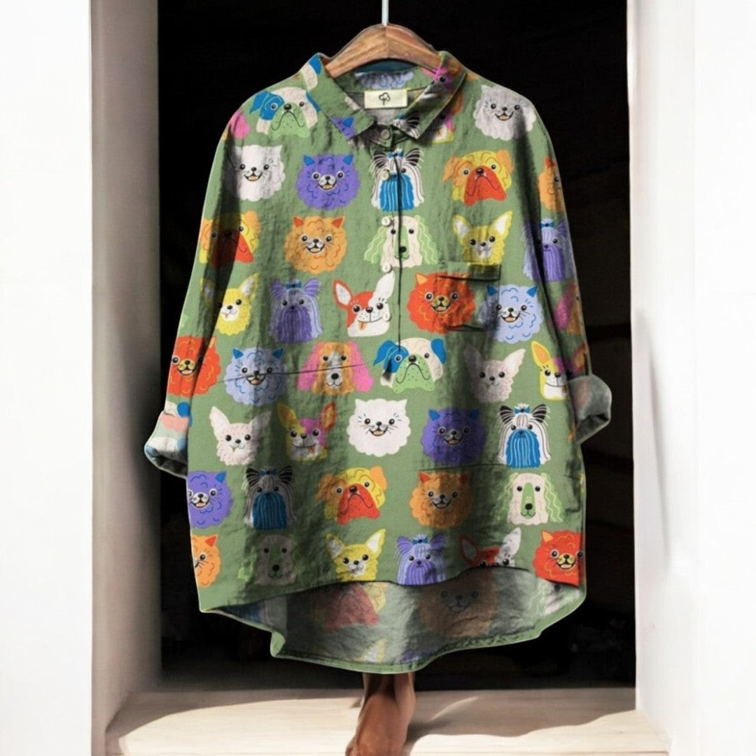 Camilla™ | Eksklusiv Damebluse med Hundeprint