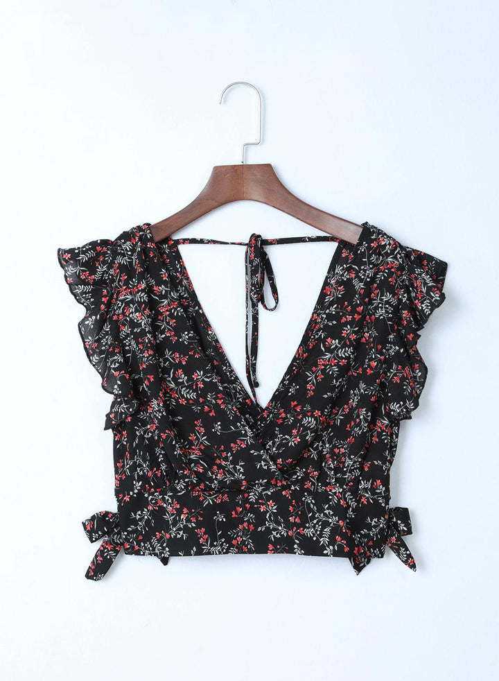 Lea™ | Rynket Crop Top og Maxinederdel med Blomsterprint