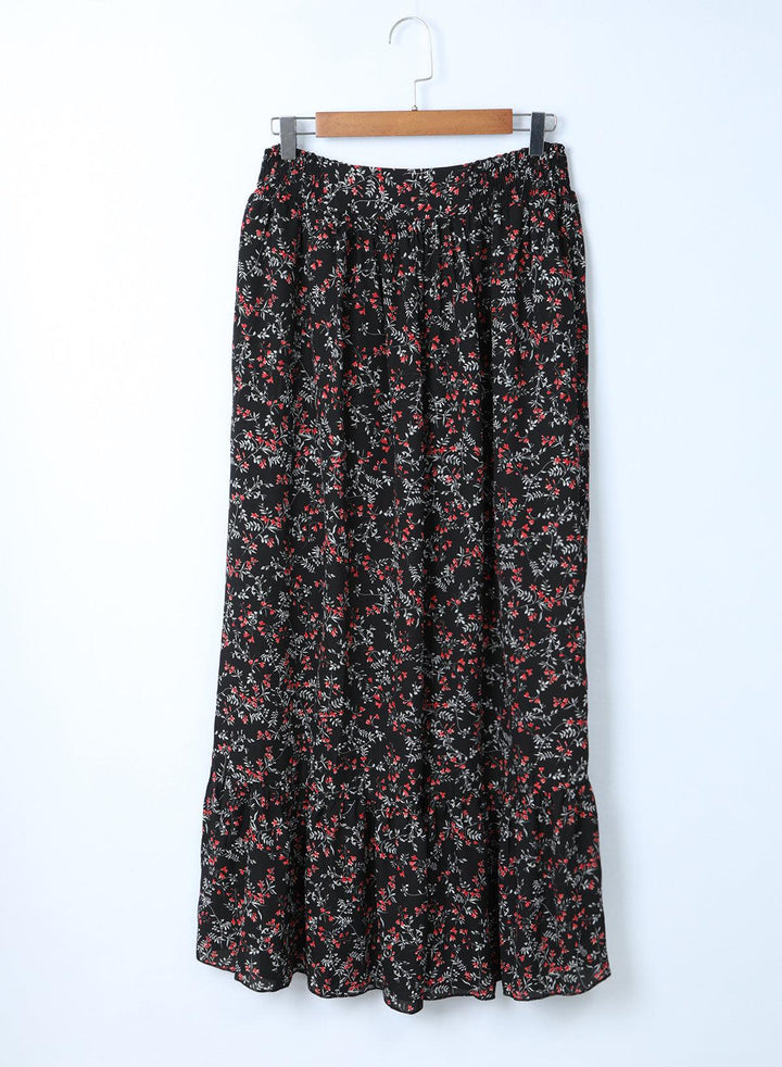 Lea™ | Rynket Crop Top og Maxinederdel med Blomsterprint