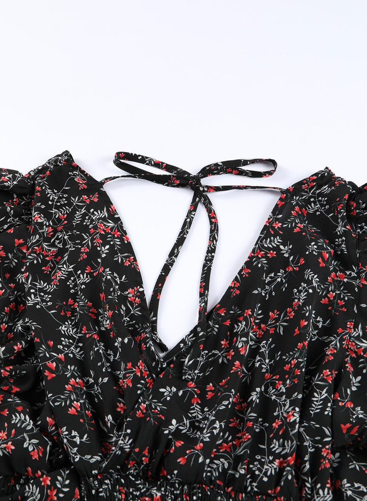 Lea™ | Rynket Crop Top og Maxinederdel med Blomsterprint