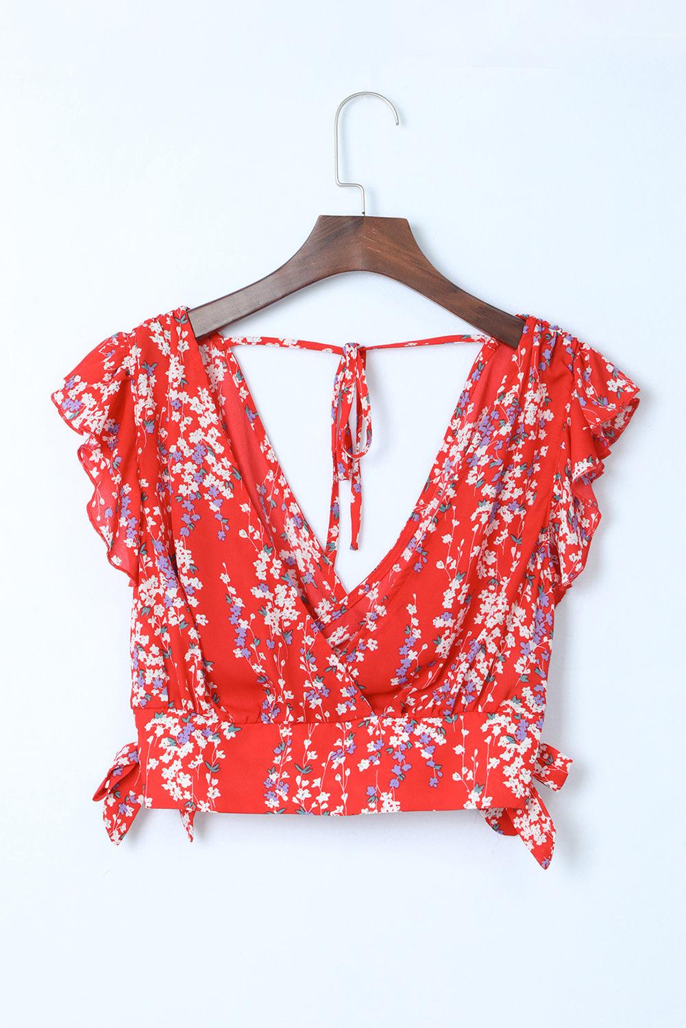Lea™ | Rynket Crop Top og Maxinederdel med Blomsterprint