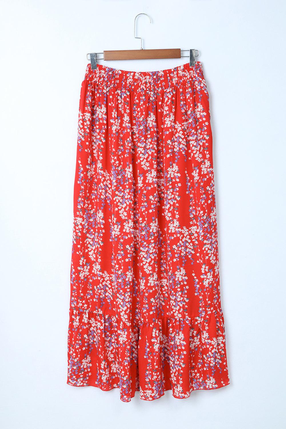 Lea™ | Rynket Crop Top og Maxinederdel med Blomsterprint