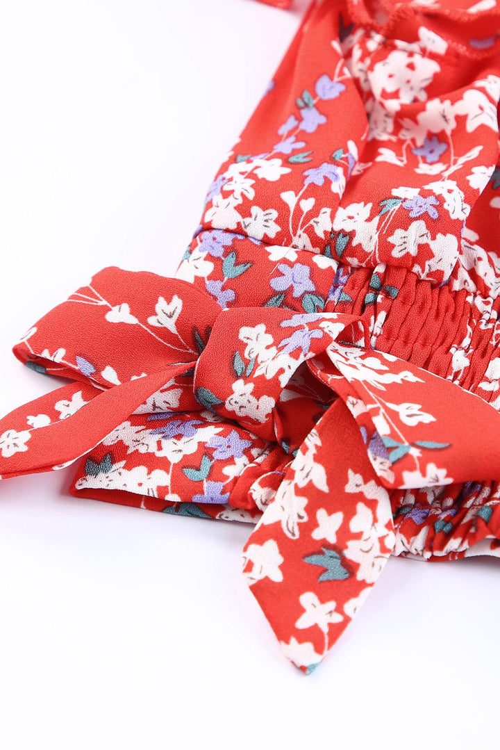Lea™ | Rynket Crop Top og Maxinederdel med Blomsterprint