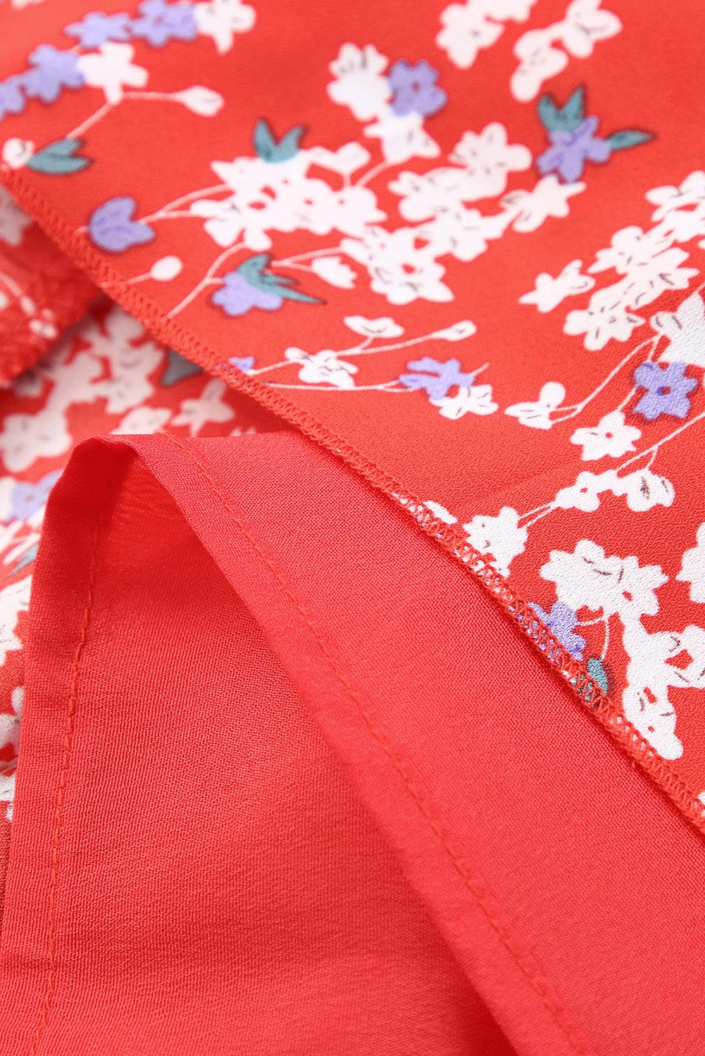 Lea™ | Rynket Crop Top og Maxinederdel med Blomsterprint