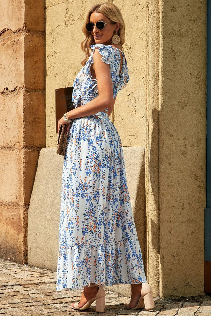 Lea™ | Rynket Crop Top og Maxinederdel med Blomsterprint