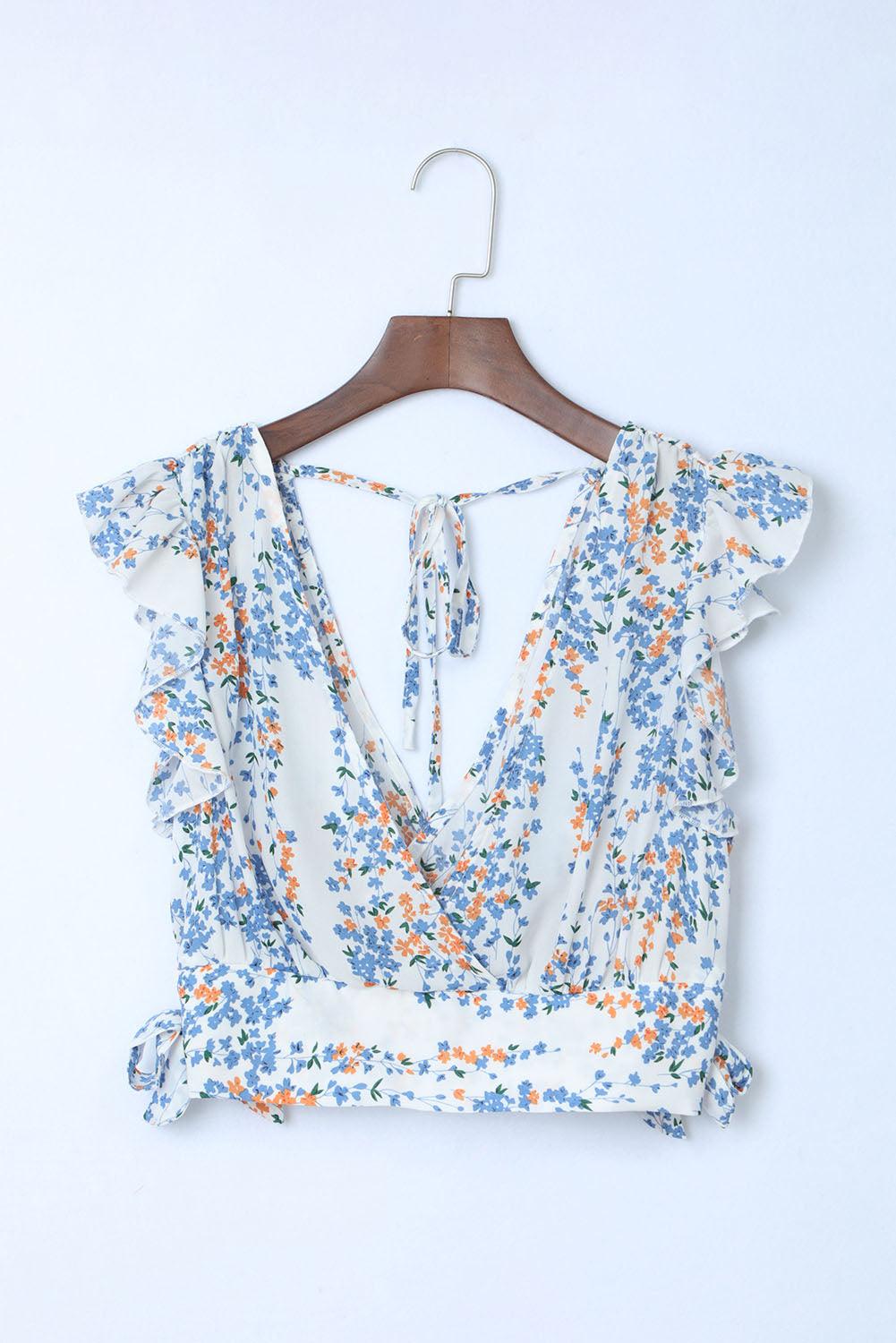 Lea™ | Rynket Crop Top og Maxinederdel med Blomsterprint
