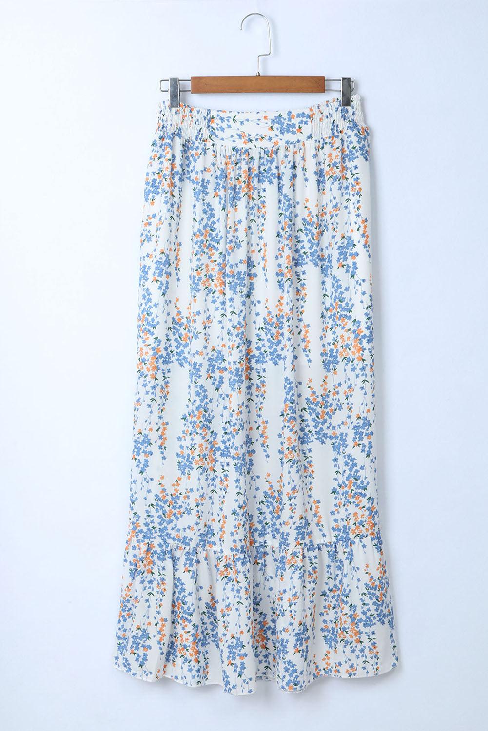Lea™ | Rynket Crop Top og Maxinederdel med Blomsterprint