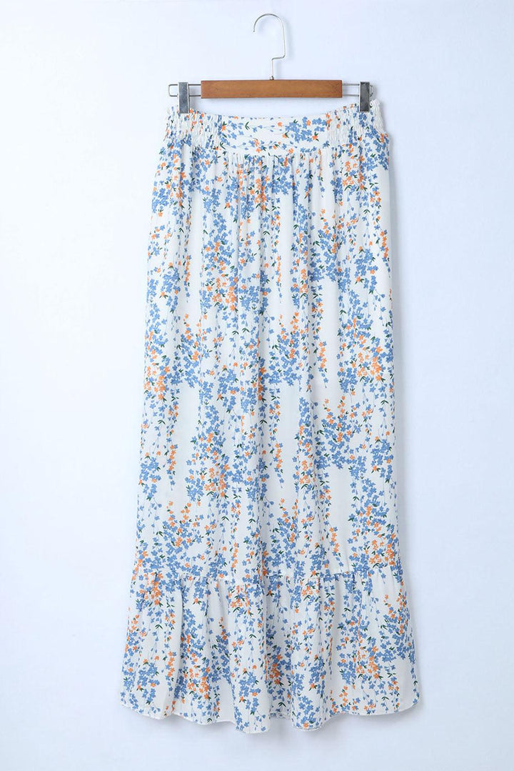 Lea™ | Rynket Crop Top og Maxinederdel med Blomsterprint